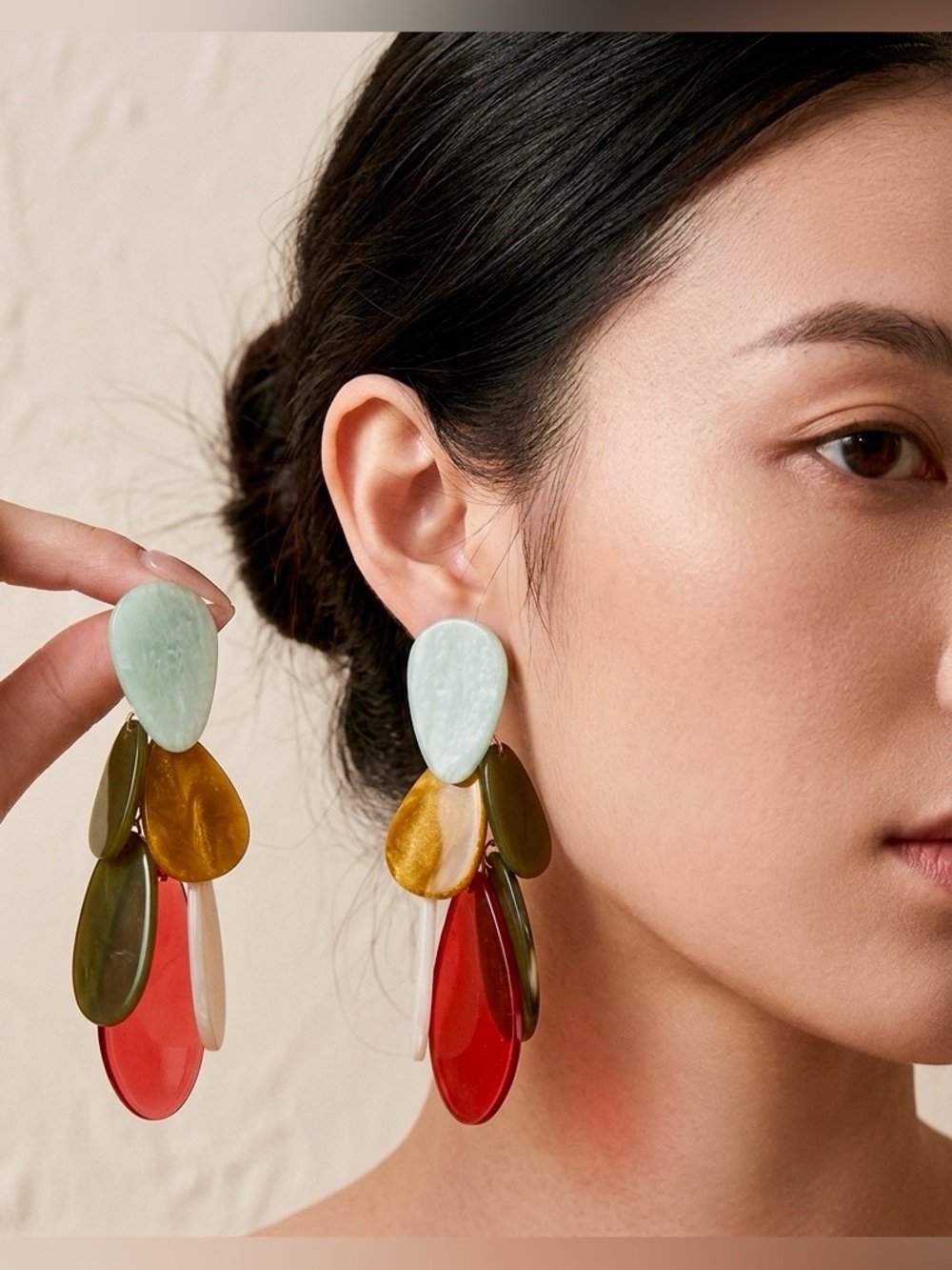 Colorful Water Drop Statement Earrings | Multi-Layer Resin Dangle | Modern Chic